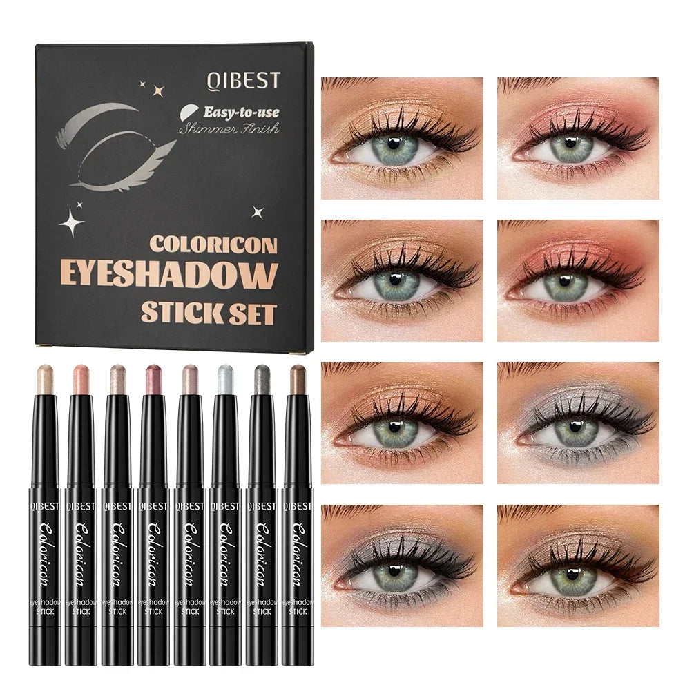 QIBEST 8 Colors Pearlescent Eyeshadow Stick Sets Colorful Shimmer Eyes Shadow Pencil Long Lasting Natural Makeup Set Highlighter Peaceful Pleasures Health and Wellness Eyeshadow Sets