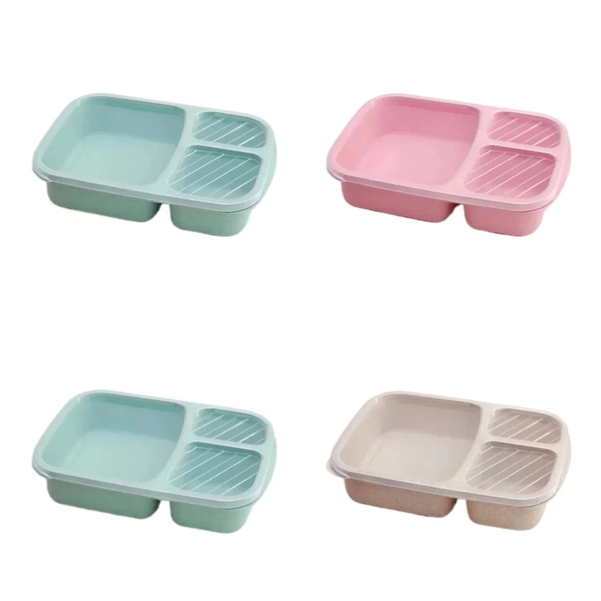 1/2pcs Bento Lunch Box Set 3 Compartment Food Storage Containers Wheat Straw Meal Prep Lunch Box Plastic Food Storage Containers Peaceful Pleasures Health and Wellness 2green 1beige 1pink