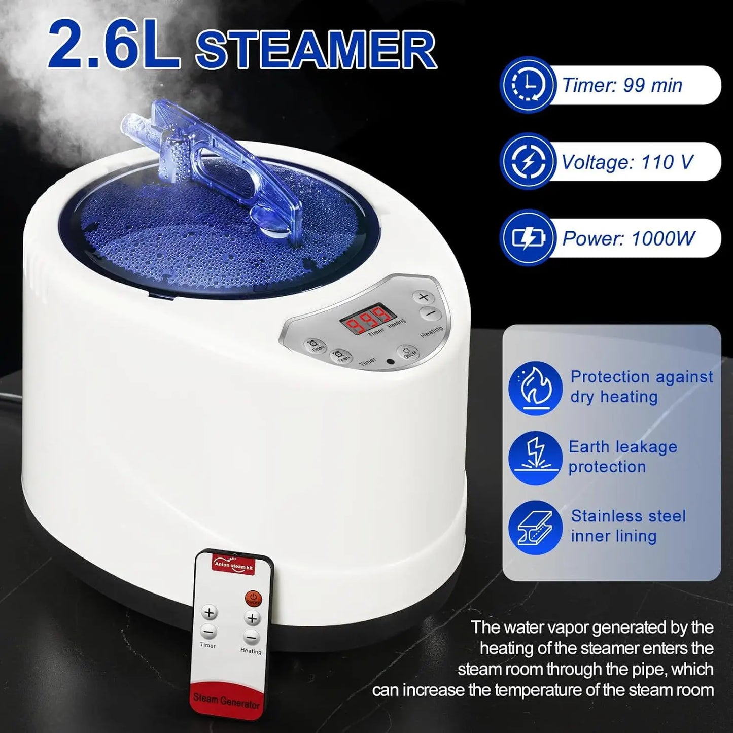 Portable Steam Sauna Personal Full Body Sauna Spa for Home Relaxation,4L1500 Watt Steamer Remote Control Portable Chair Peaceful Pleasures Health and Wellness