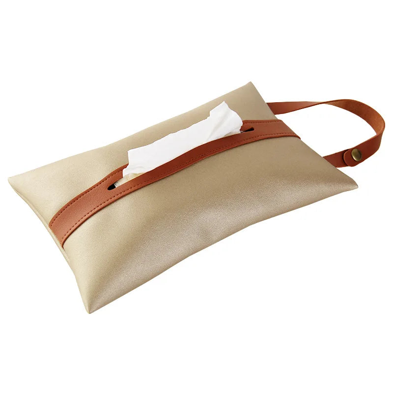 Leather Car Tissue Box Holder – Hanging Decorative Cover Car Tissue Box Cover Peaceful Pleasures Health and Wellness Gold