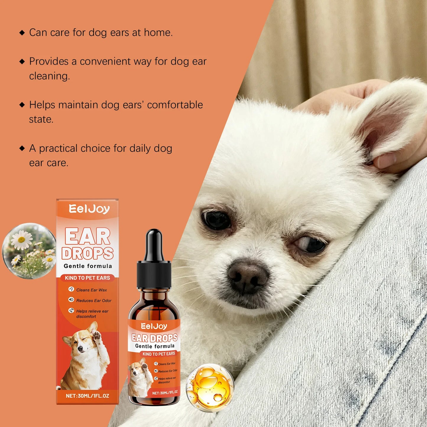 Pet Ear Drops for Dogs & Cats – Earwax Cleaner & Itch Relief