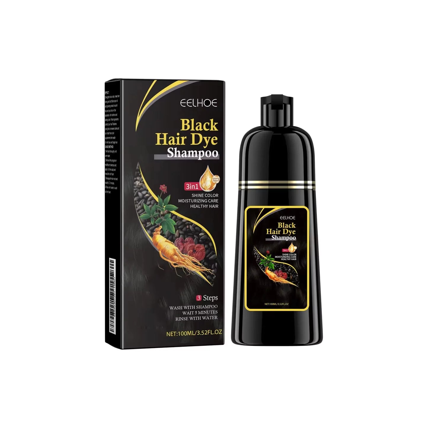 Natural Herbal Hair Dye Shampoo 3-in-1 | Gray to Dark Brown & Black Peaceful Pleasures Health and Wellness 100ml Black