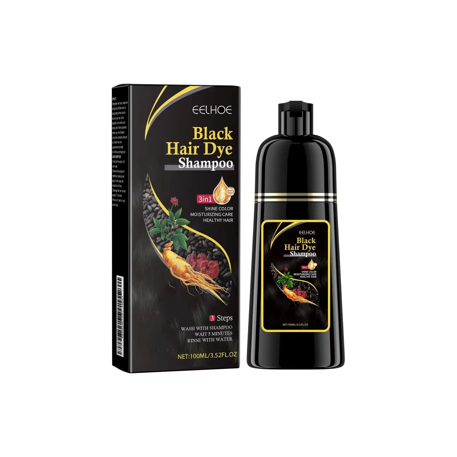 Natural Herbal Hair Dye Shampoo 3-in-1 | Gray to Dark Brown & Black Peaceful Pleasures Health and Wellness 100ml Black