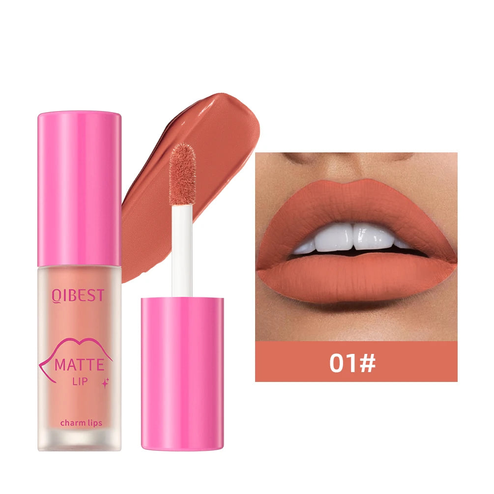 QIBEST Matte Lip Glaze Waterproof Silky Lip Gloss Non-Stick Cup Liquid Lipstick Sexy Red Liptint Durable Lip Mud Lasting Makeup Peaceful Pleasures Health and Wellness 01