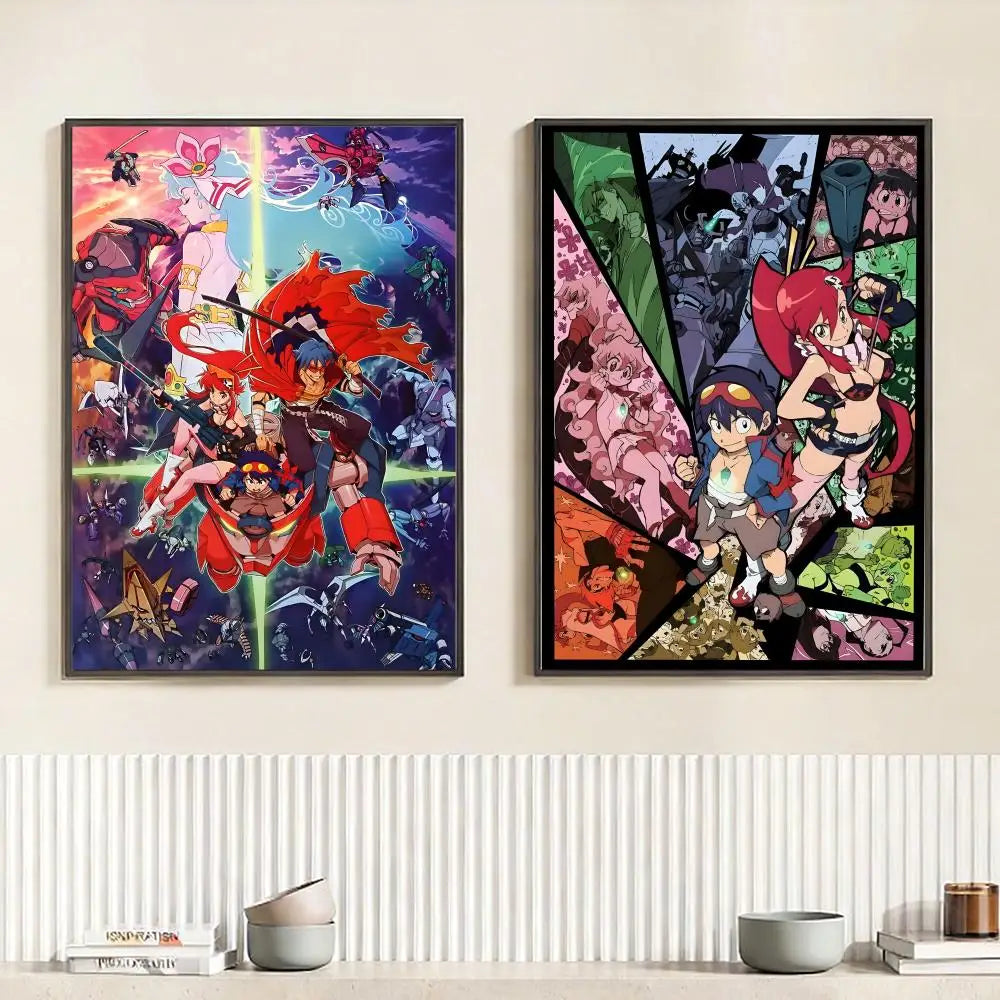 Anime G-Gurren Lagann Poster HD Self Adhesive Waterproof Wall Art Ideal for Home Office Dorm Bedroom Great Gift Peaceful Pleasures Health and Wellness