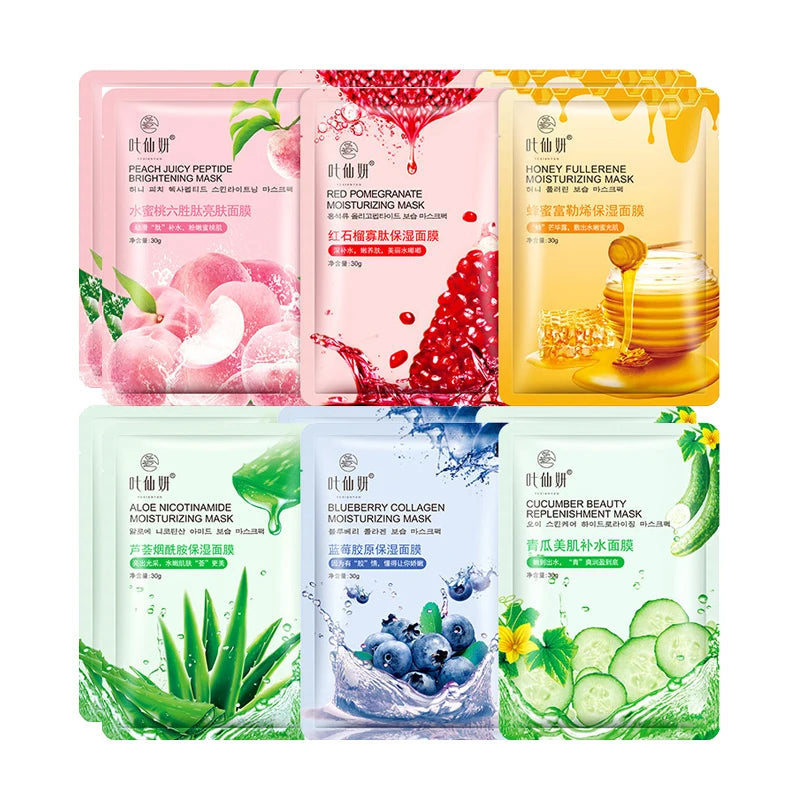 12-Piece Fruit Face Mask Set – Blueberry, Aloe & Cucumber Sheets