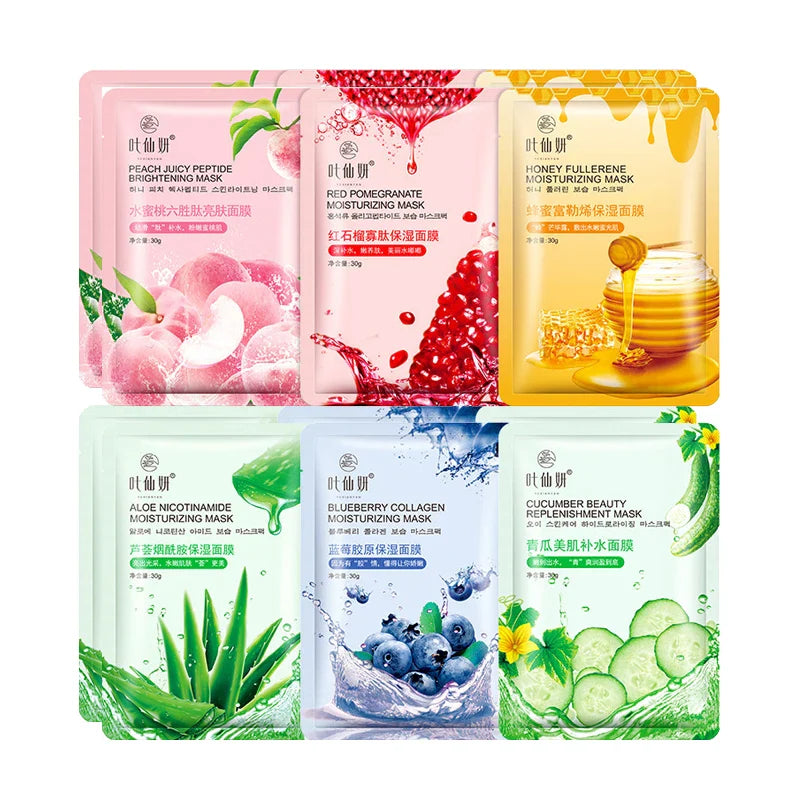 12-Pack Fruit Sheet Face Masks – Blueberry, Aloe & Cucumber