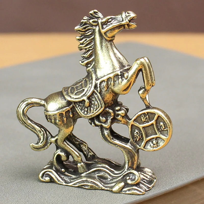 2026 Year of Horse Brass Feng Shui Horse Figurines Miniature Bless Your Career with Success Home Office Desktop Decoration Gift Peaceful Pleasures Health and Wellness