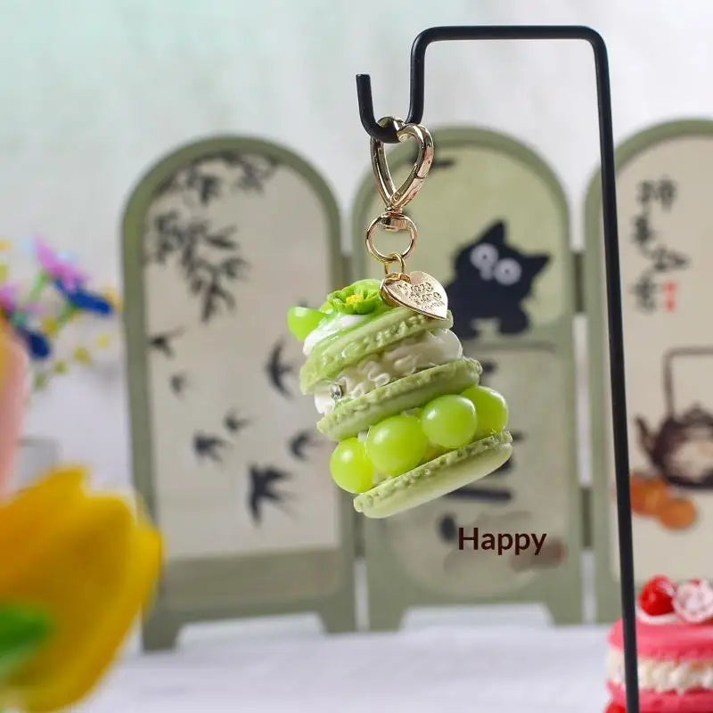 Fruit Macaron Cake Keychain | Cute Dessert Bag Charm for Girls