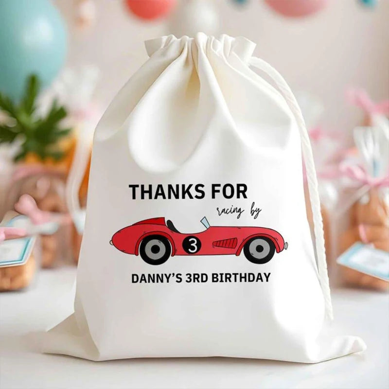 Personalized Race Car Drawstring Favor Bags | Kids Birthday
