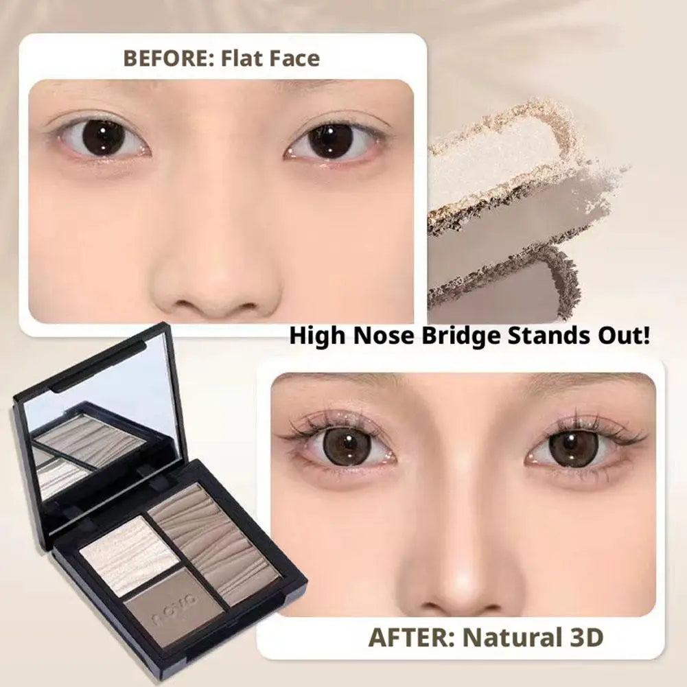 3-color Contour Powder Palette 3D Natural Highlighter Contour Matte Nose Shadow Long-lasting Brightens Facial Makeup Cosmetics Peaceful Pleasures Health and Wellness