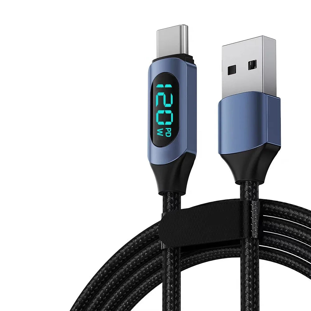 120W 6A USB to Type C Fast Charging Cable LED Digital Display Nylon Braided Charger Cord for Xiaomi Redmi Samsung Huawei Peaceful Pleasures Health and Wellness Blue TC 1m