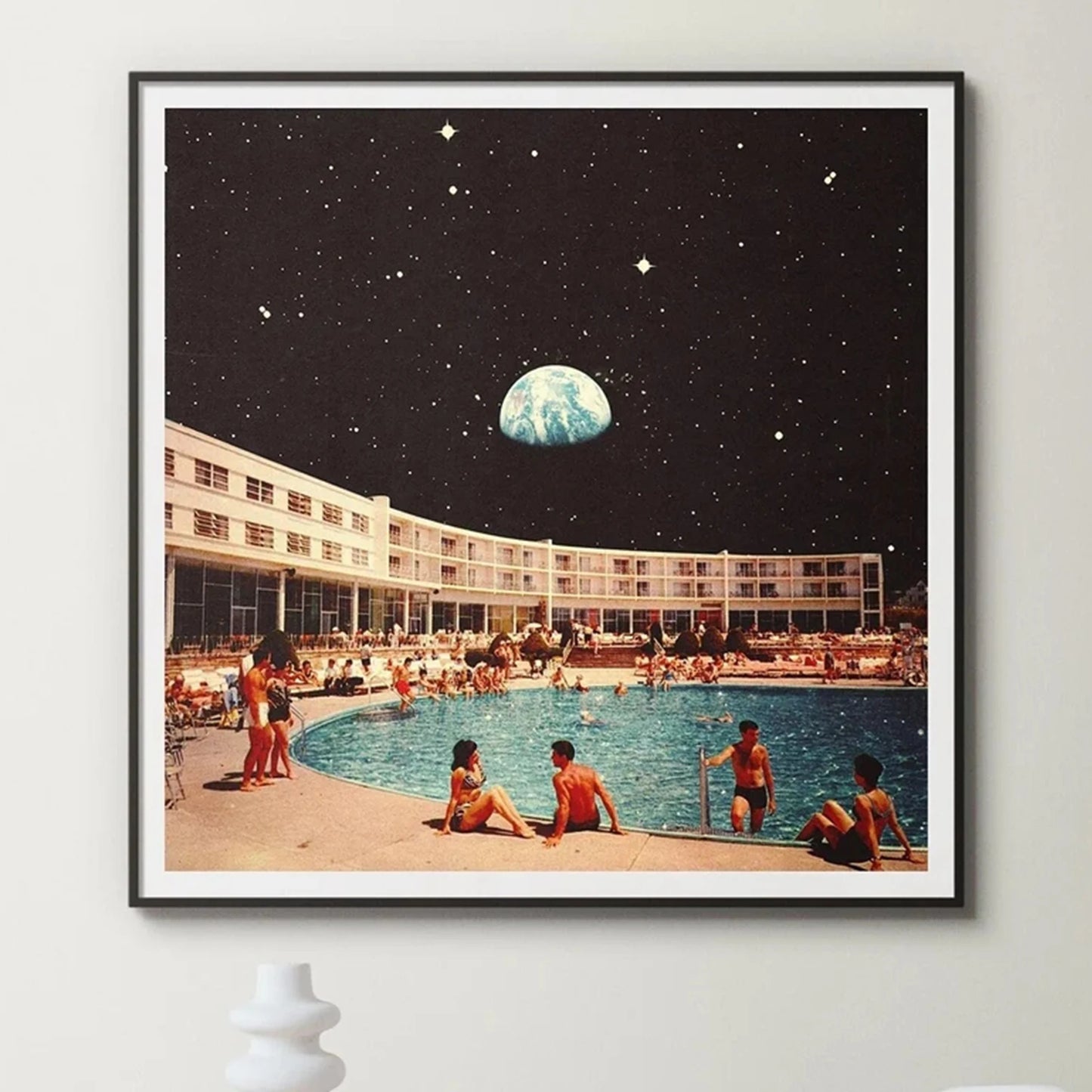 Retro Cosmic Sci-Fi Lunar Pool Canvas Wall Art Print | Decor