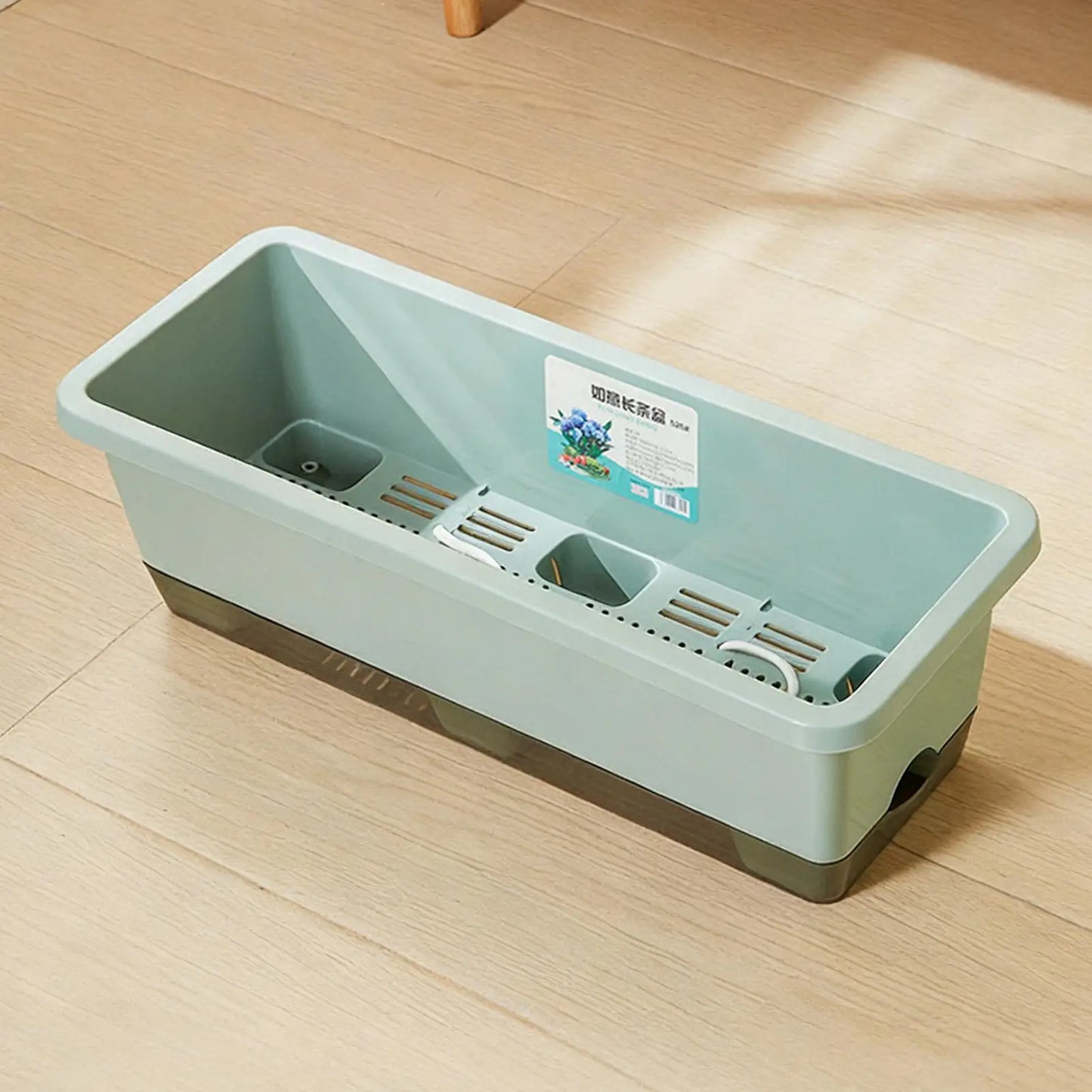 Self-Watering Rectangular Planter with Drainage & Absorbent Rope