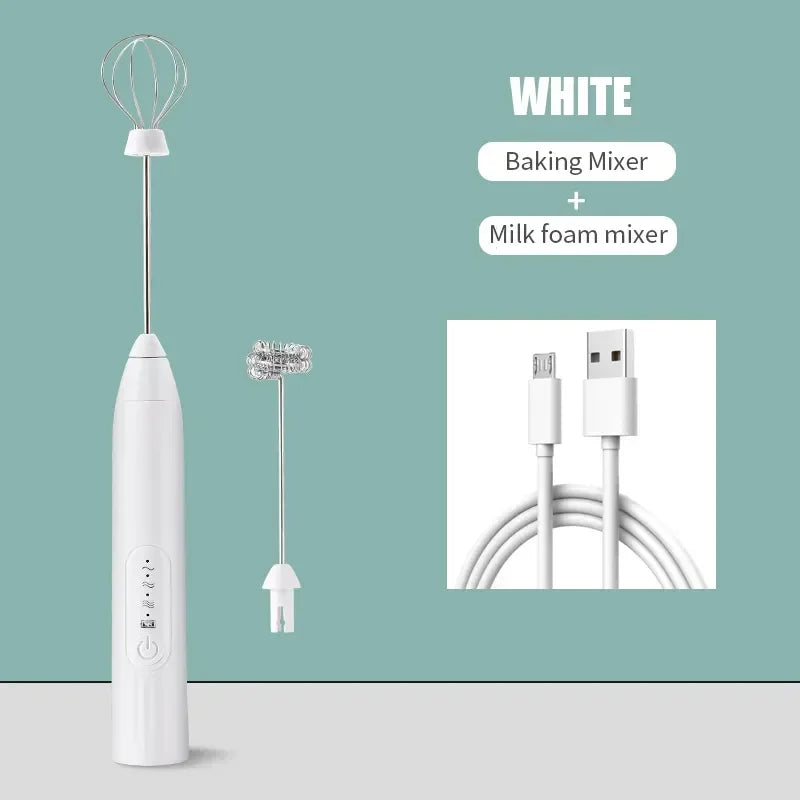 Electric Milk Froth Stirrer Wireless Coffee Whisk Handheld Egg Beater Cappuccino Foam Stirrer USB Portable Kitchen Tools Frother Peaceful Pleasures Health and Wellness White