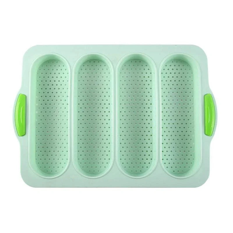 4-Slot Silicone Baguette Baking Tray – Non-Stick, Perforated Bottom for Crispy Crust, Oven Safe