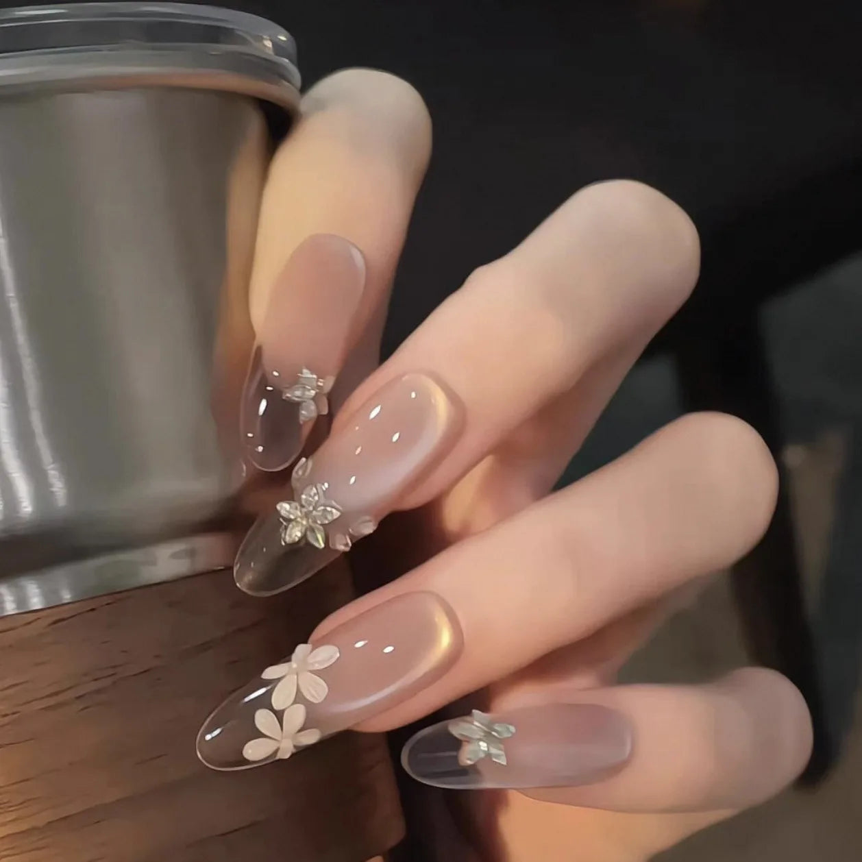 Y2K Press On Nails – Silver Butterfly Bow French Tips 10pc