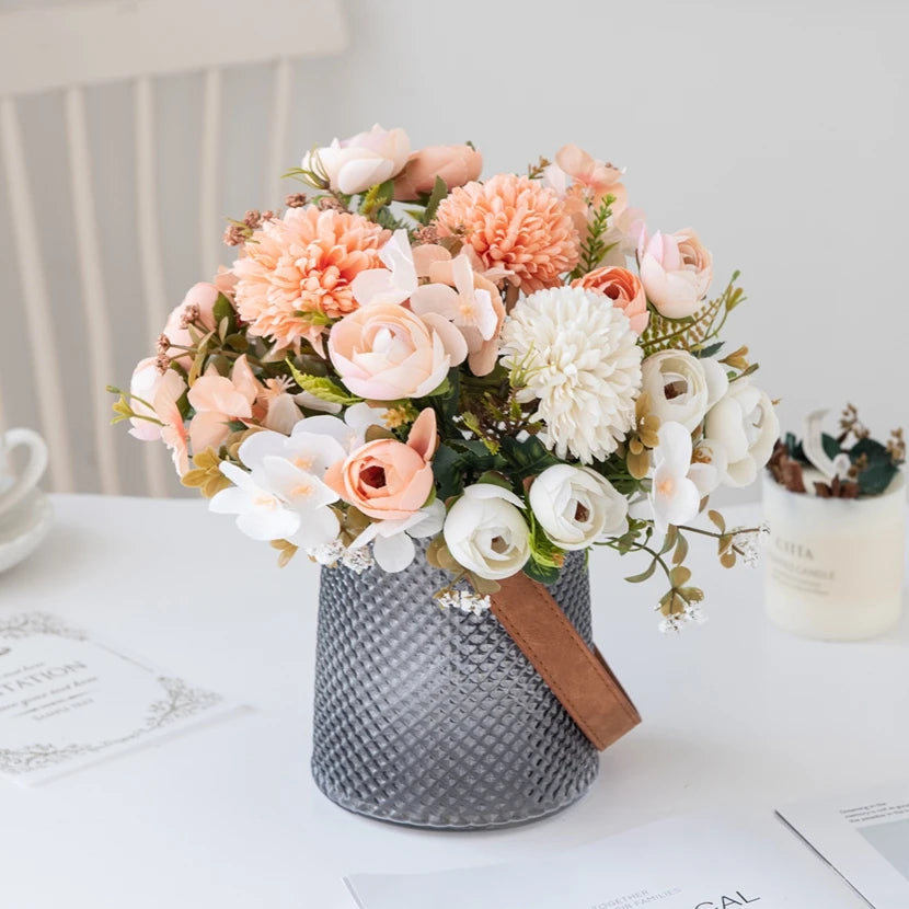 Silk Tea Rose Bud Bouquet | Artificial Flowers for Home & Wedding
