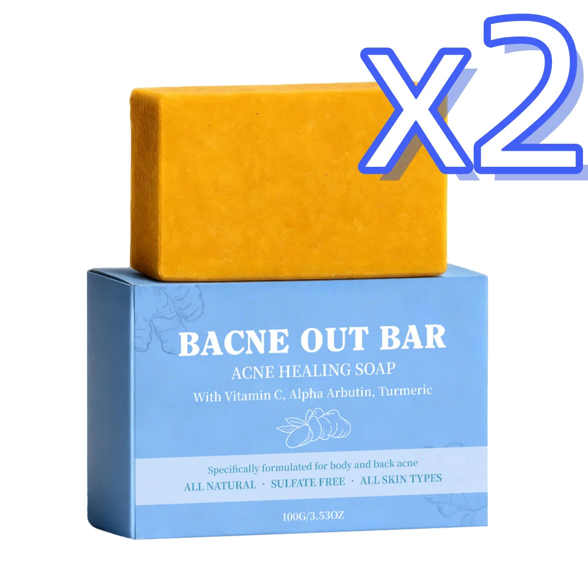 Exfoliating Body Cleansing Soap Eliminate Back Pimples Fade Acne Marks Deep Clean Dirt Oil Control Turmeric Exfoliate Soap Bar Peaceful Pleasures Health and Wellness 100g Boxed x 2pcs