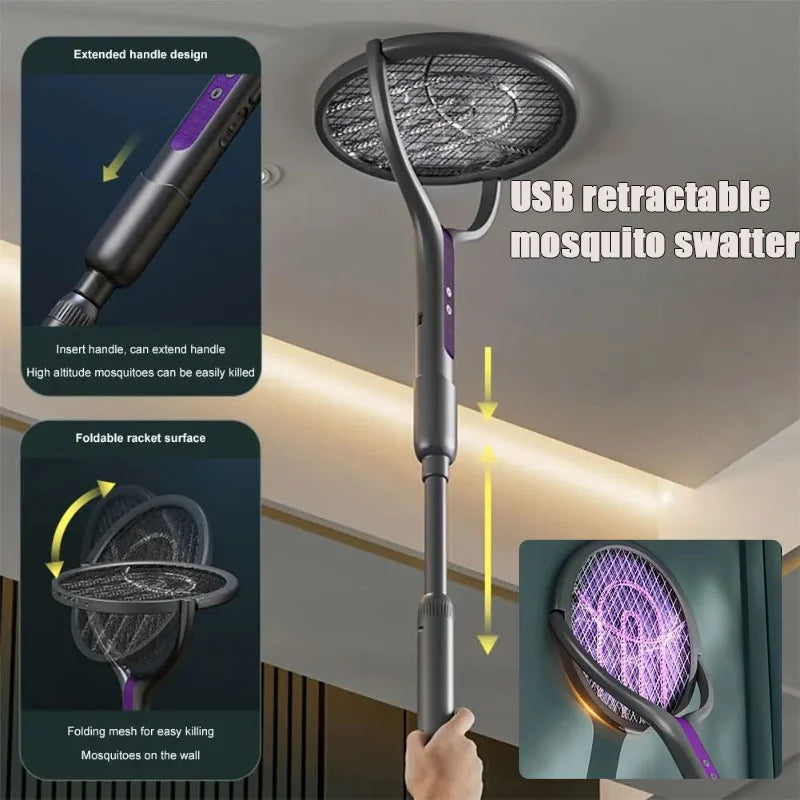 2-in-1 Electric Mosquito Swatter with LED Lamp | USB Rechargeable