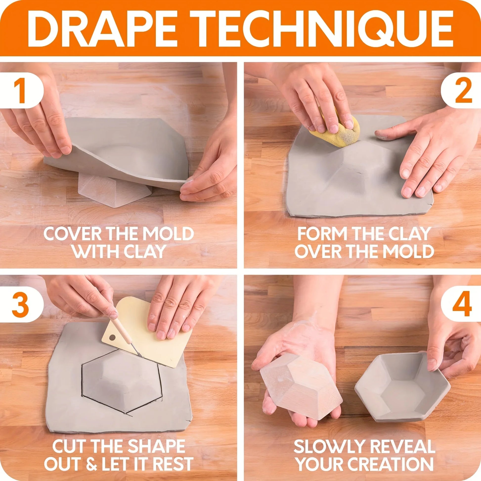 Hexagonal Pottery Molds Set for Bowls & Plates Ceramic Interchangeable Handle Clay Rapid Prototyping Geometric Reusable Molds Peaceful Pleasures Health and Wellness