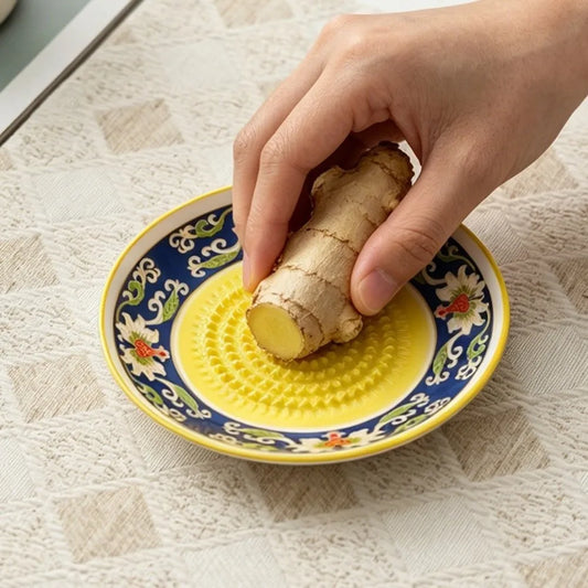Ceramic Garlic Ginger Grater Plate with Brush & Peeler Ceramic Grater Plate Oasis Select