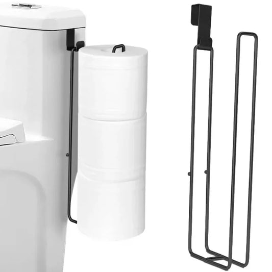 Black Iron Self-Adhesive Toilet Paper Holder with Towel Bar No-Drill Wall Mount Bathroom Storage Rack Peaceful Pleasures Health and Wellness