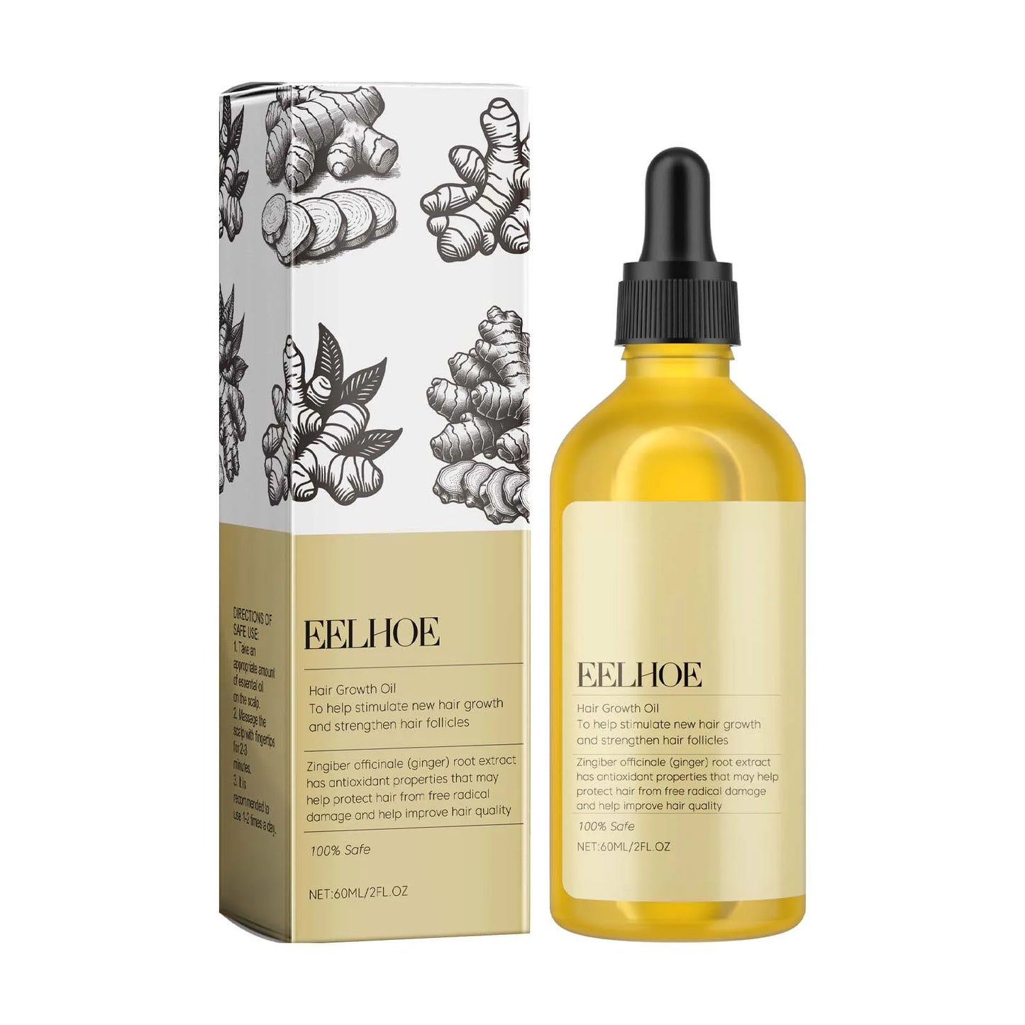 Eelhoe Ginger Hair Oil – Dandruff Relief & Hair Growth 60ml Hair Growth Oil Peaceful Pleasures Health and Wellness 60ml Boxed