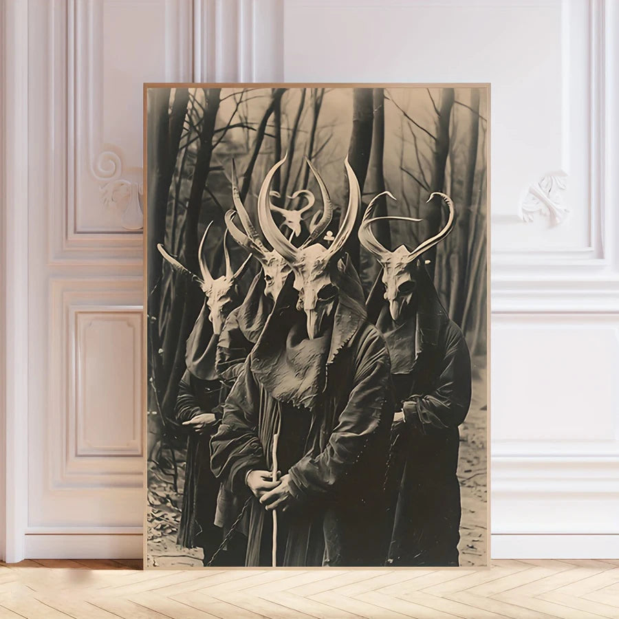 Retro Witches Coven Gothic Canvas Print | Halloween Witch Art Gothic Canvas Print Peaceful Pleasures Health and Wellness ZLH5607 30x45cm No Frame