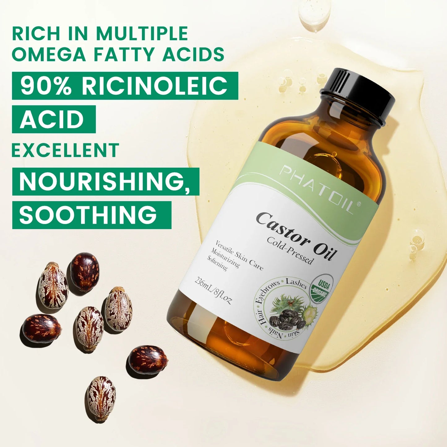 PHATOIL Organic Cold-Pressed Castor Oil – Hair, Skin & Lashes