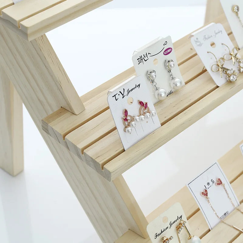 2/3/4/5-Layer Wooden Ear Stud Holder Earring Stand Display Rack Luxury Jewelry Display Holder Rack Tower Ear Card Display Stand Peaceful Pleasures Health and Wellness