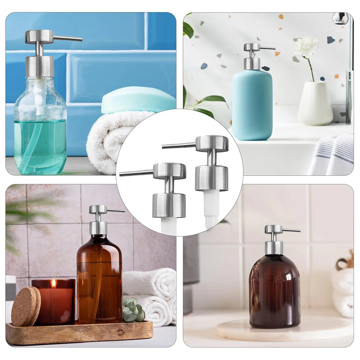2/4pcs Stainless Steel Soap Pump, Soap Dispenser Pump Replacement Spare Fits 25mm Bottle Mouth, for Kitchen Bathroom Worktop Peaceful Pleasures Health and Wellness