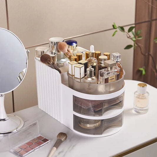 Large Capacity Cosmetic Organizer with Drawers Top Shelf Clear View Makeup Storage Box Desktop Dustproof Skincare Display Case Peaceful Pleasures Health and Wellness
