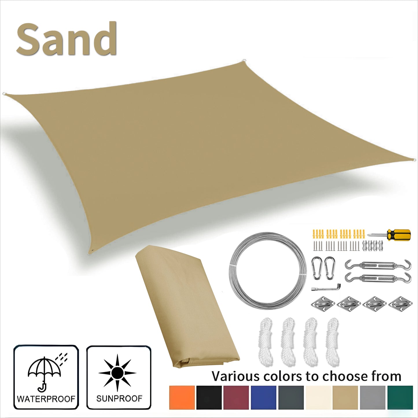 Waterproof Rectangle Sun Shade Sail – 98% UV Block Canopy