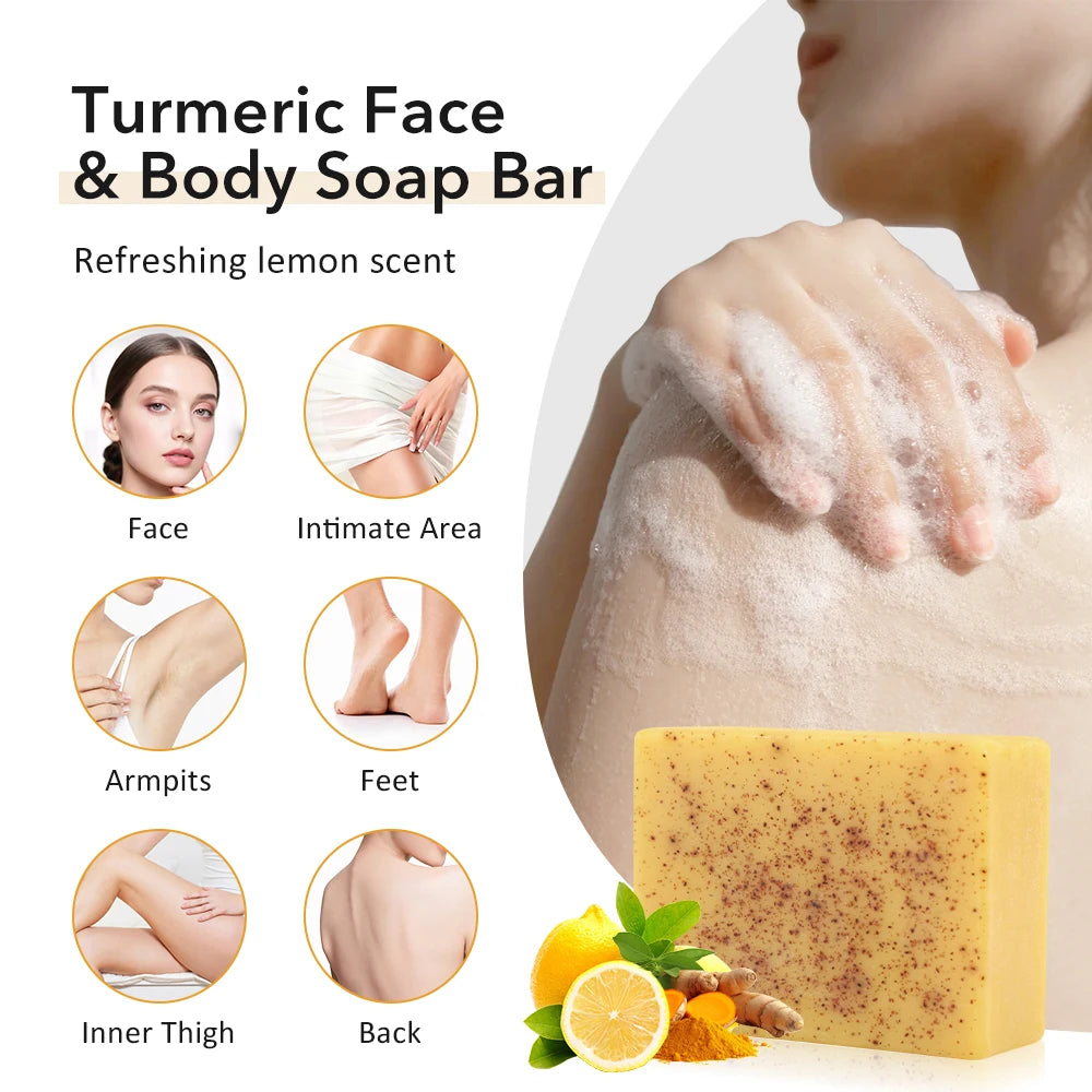 1/2pc 100g Kojic Acid Turmeric Lemon Soap Bar Handmade Brightening Soap for Dark Spots Face Body Wash Cleanser with Foaming Net Peaceful Pleasures Health and Wellness