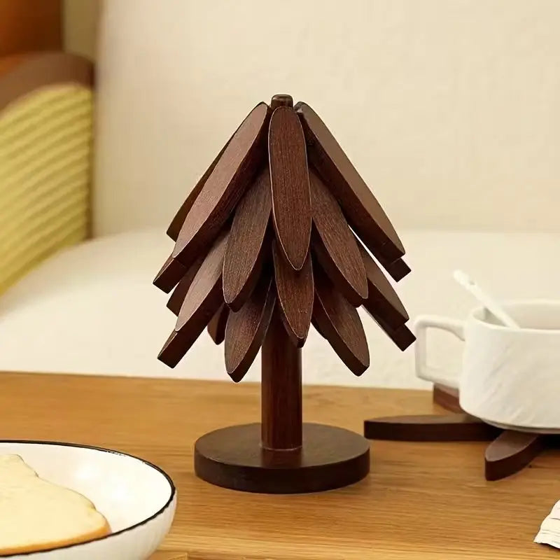 4-Piece Heat-Resistant Bamboo Tree Coasters Set | Non-Slip