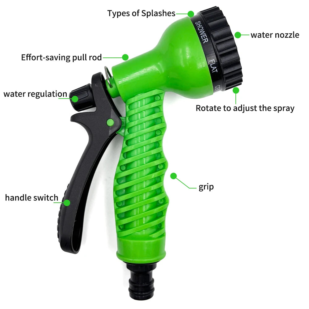 Garden Hose Pipe Water Hose Expandable Magic Hose 7 Patterns Water Gun Foam Pot Flexible Reels Hose Car Wash Gun Sprayer Peaceful Pleasures Health and Wellness