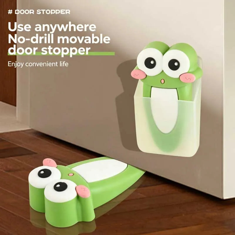 Cute Frog Non Perforated Door Stopper Barrier Storage Box Can Protect