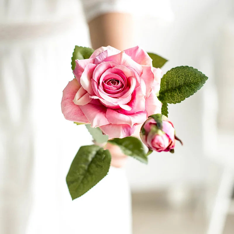 Big Silk Rose Branch – Artificial Flowers for Wedding & Home Decor