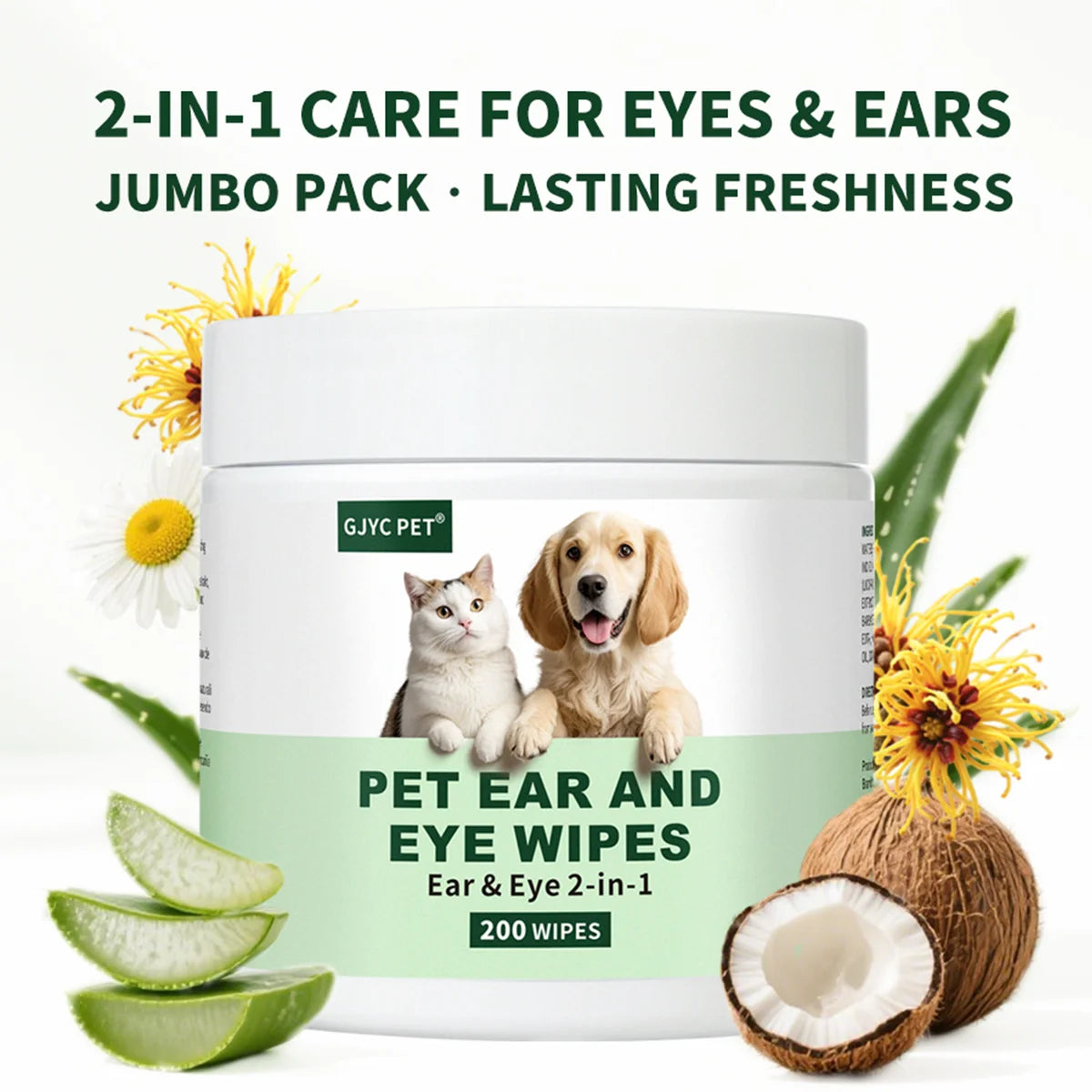 2-in-1 Pet Wipes for Dogs & Cats – Eye & Ear Grooming