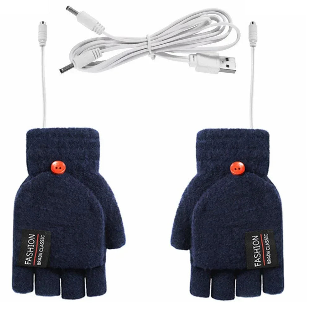 Winter Electric Heating Gloves Hand Warmer Gloves Heater Rechargeable USB Reusable Laptop Suitable for Sports Skiing Warm Gloves Peaceful Pleasures Health and Wellness Deep blue