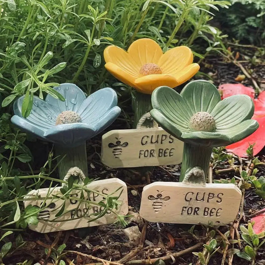 Bees Watering Station, Garden Resin Floral Bee Feeder With Colorful Butterfly Bath Tub, No Wooden Stick For Outdoor Decoration Peaceful Pleasures Health and Wellness
