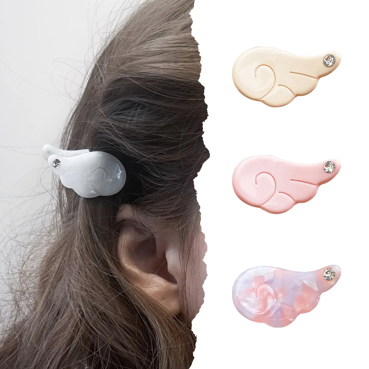 Sweet Princess Angel Wing Acetic Acid Hair Clips Kids Rhinestone Bangs Clip Cute Shark Hair Claw Headwear Exquisite Shark Clips Peaceful Pleasures Health and Wellness
