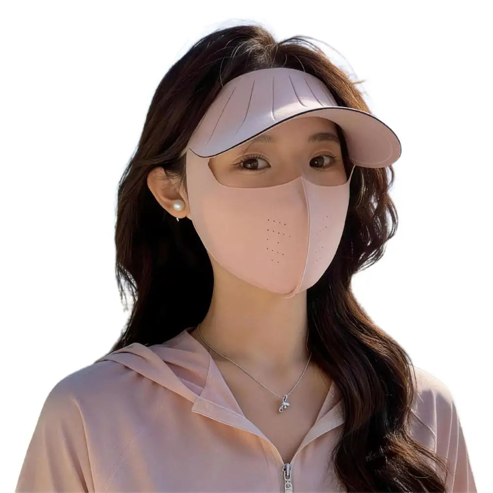 Sun Hat Face Cover Set UPF50+ UV Protection Breathable Traceless Sun Hat Large Brim Women Sun Hat Korean Style Seamless Visor Peaceful Pleasures Health and Wellness Pink