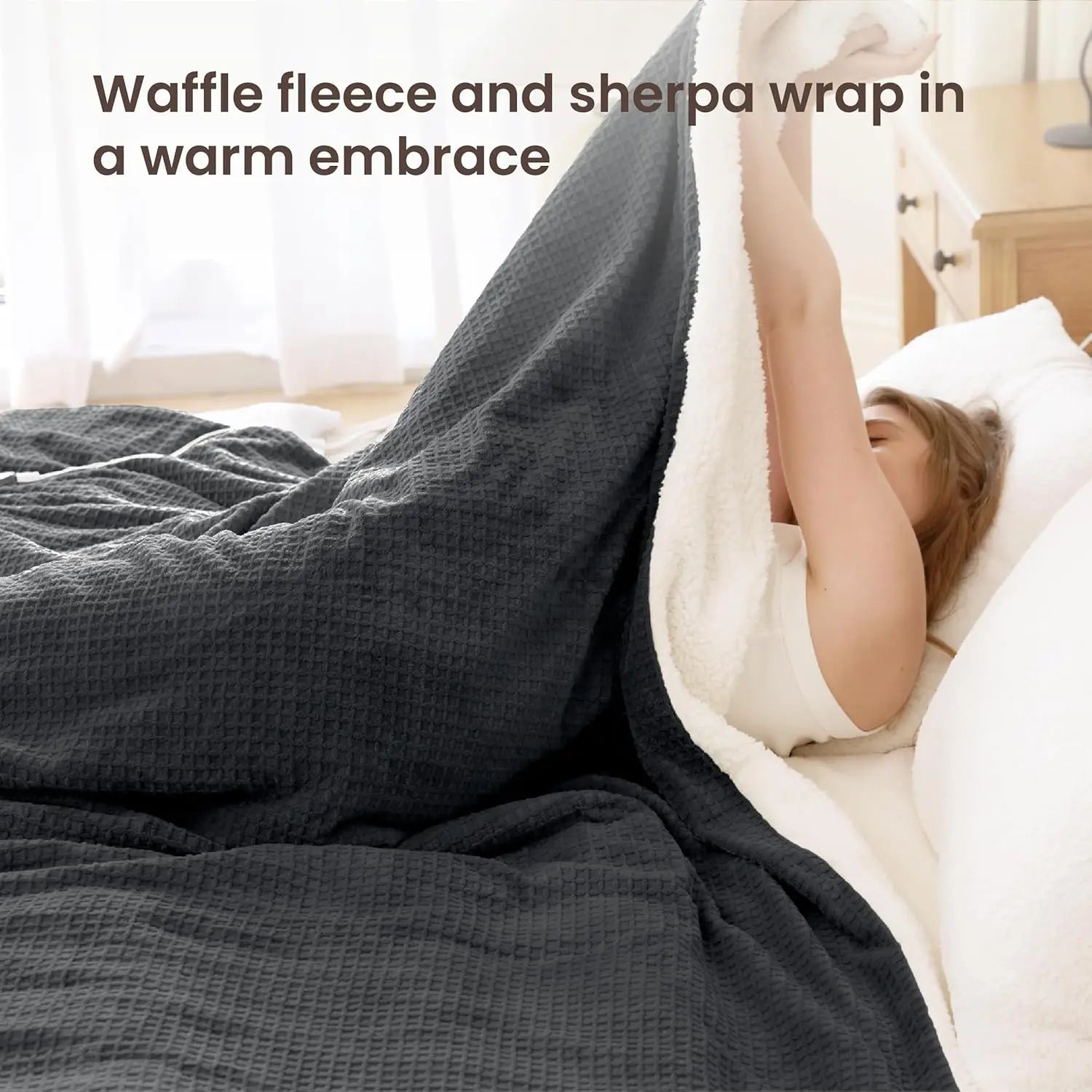Queen Size Electric Heated Blanket – Dual Controllers, Sherpa Fleece, 6 Heat Levels & Auto Shut-Off Electric Blanket Peaceful Pleasures Health and Wellness