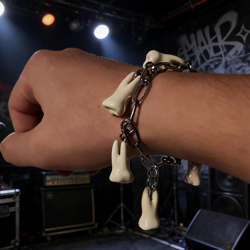 Punk Teeth Chain Bracelet | Unisex Vintage Silver Stainless Steel