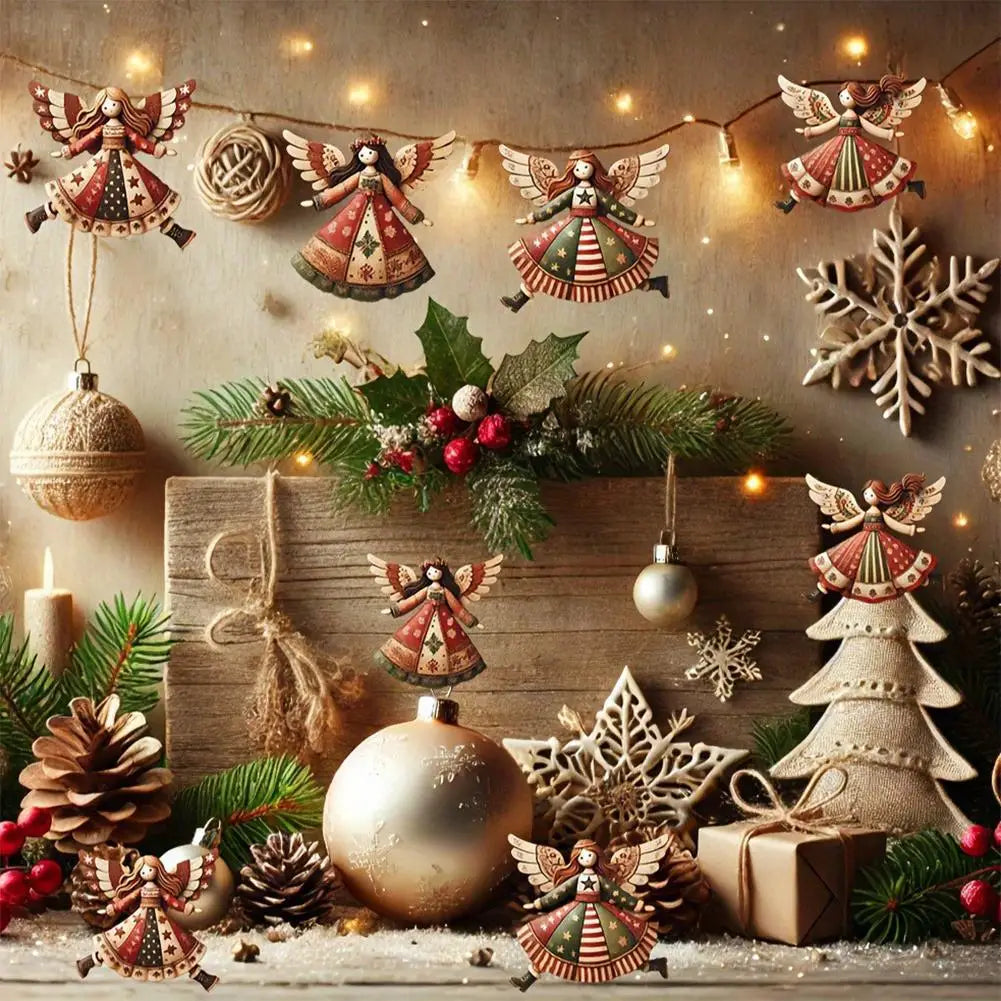 8PCS Christmas Wooden Flat Creative Retro Angel Doll Pendant Christmas Tree Pendant Supplies Colorful Versatile Decoration Peaceful Pleasures Health and Wellness