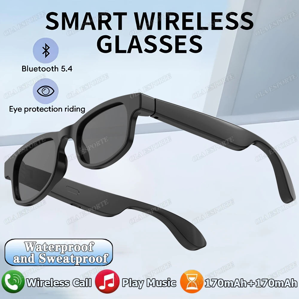 Men Women Smart Glasses Multi-functional BT Call Remote Photo Capture Voice Assistant Outdoors UV-Protective Smart Sunglasses Peaceful Pleasures Health and Wellness Bk-Bk