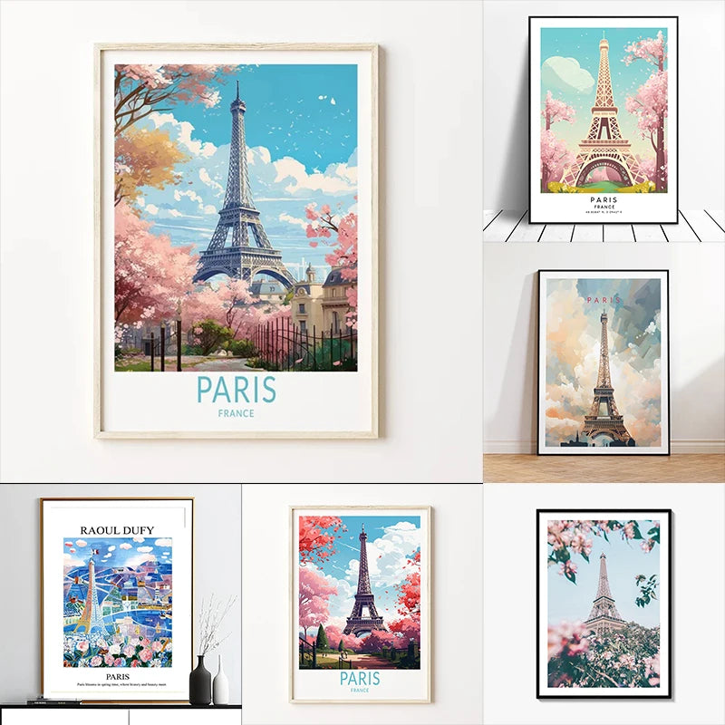 Paris Eiffel Tower Canvas Wall Art | France Travel Poster