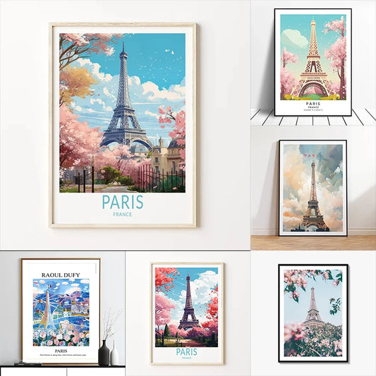 Paris Eiffel Tower Canvas Wall Art | France Travel Poster Canvas Travel Poster Peaceful Pleasures Health and Wellness